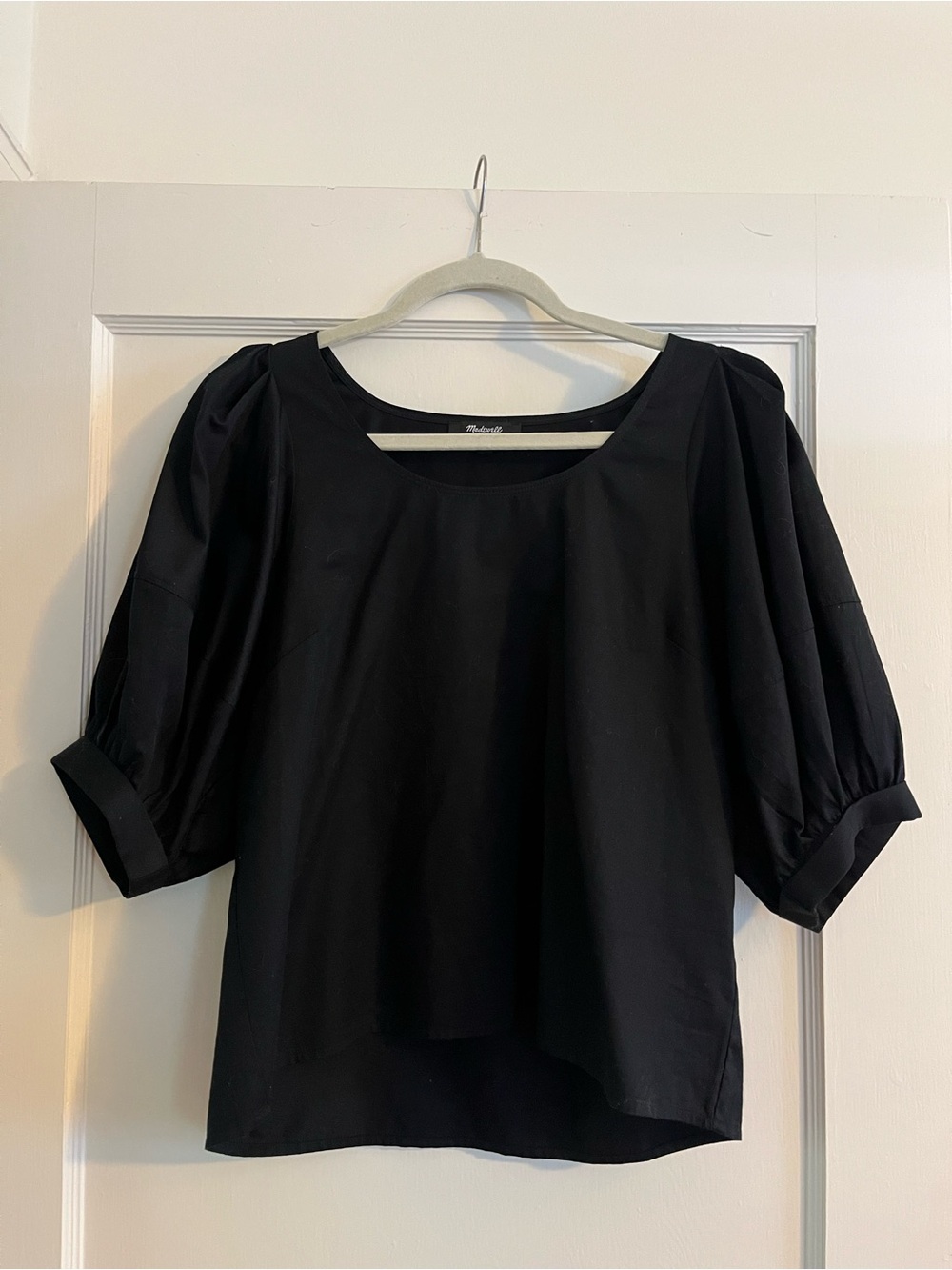 Madewell Black Puff Sleeve Scoop Neck Top - 100% Cotton